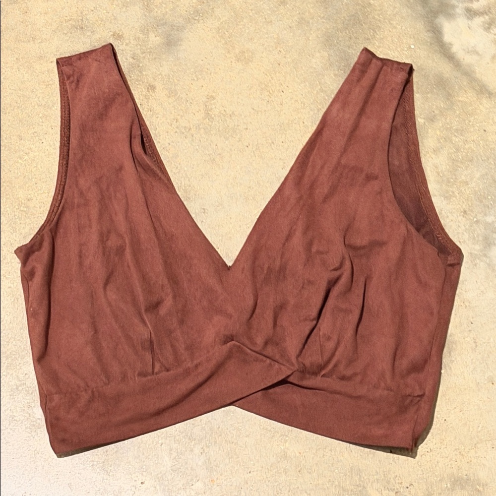 Women's Brown V-Neck  Front Crop Top